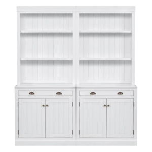 a white bookshelf with cabinets from wayfair