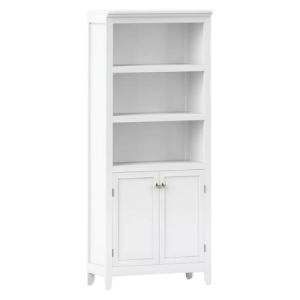 a white bookshelf with cabinets from target