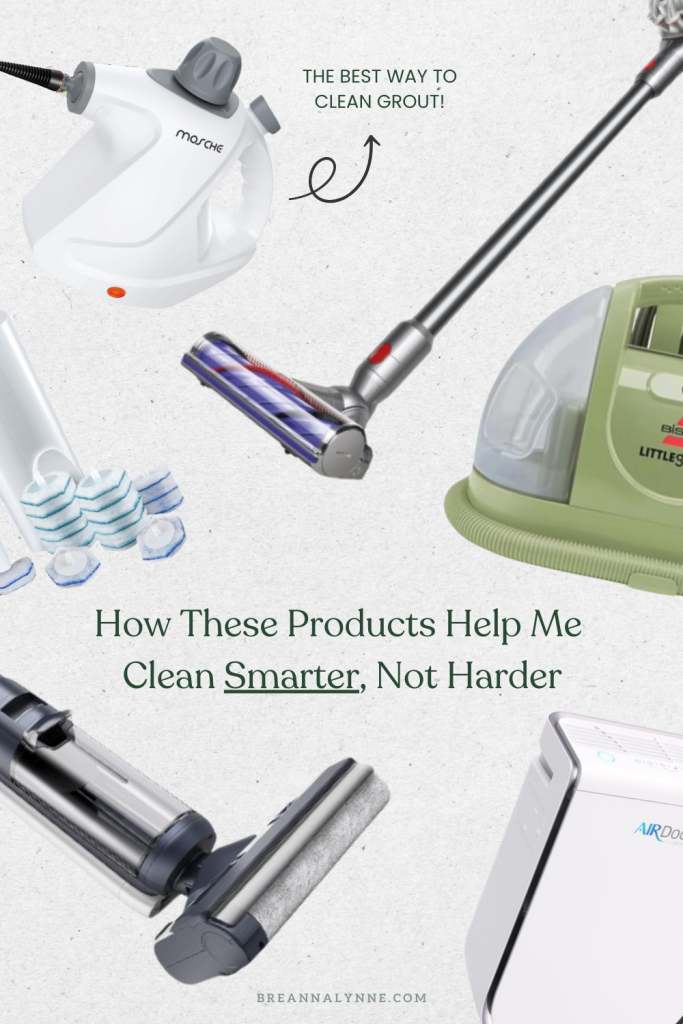 The best cleaning gadgets and products including the dyson vacuum, handheld steamer, bissell upholstery and carpet cleaner, tineco floor mop and vacuum, and air purifier